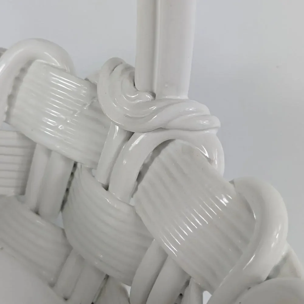 Handmade Italian Fused Glass Christmas Basket Veitri White Centerpiece Holiday